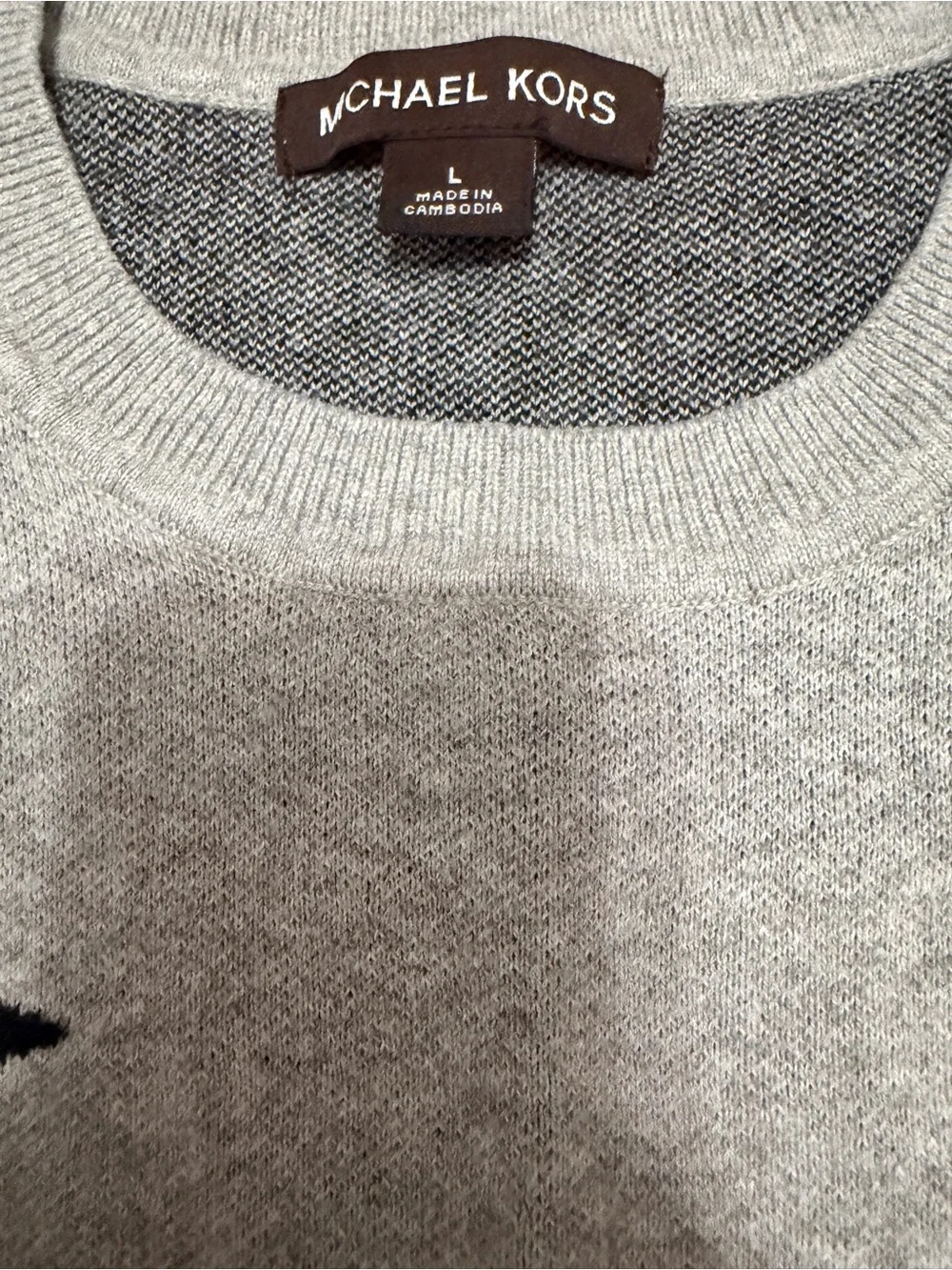 Michael Kors Gray Monogram Crewneck Knit Sweater Size Large
